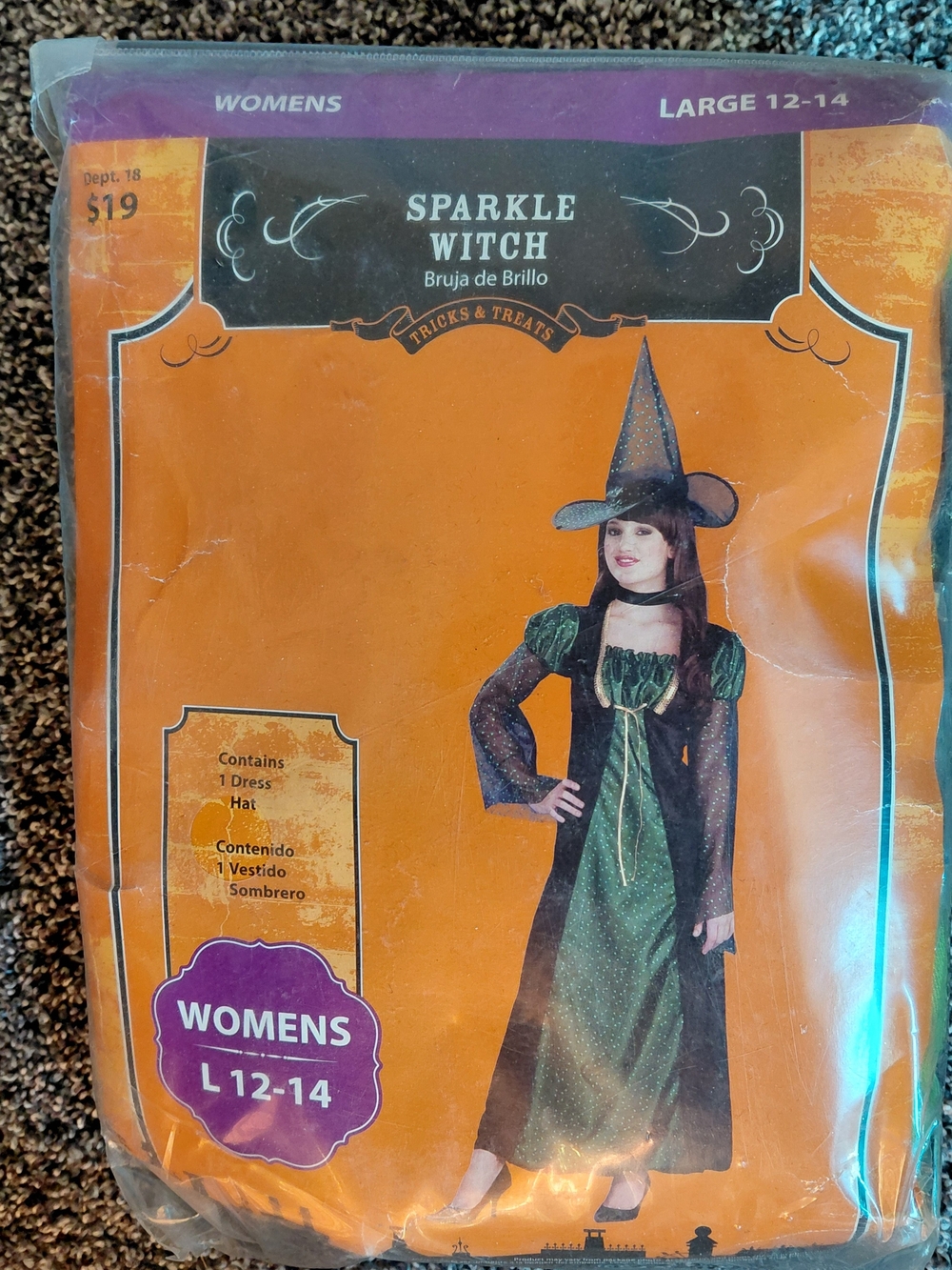 Sparkle Witch Women's Green Costume Dress & Hat - Large (12-14)